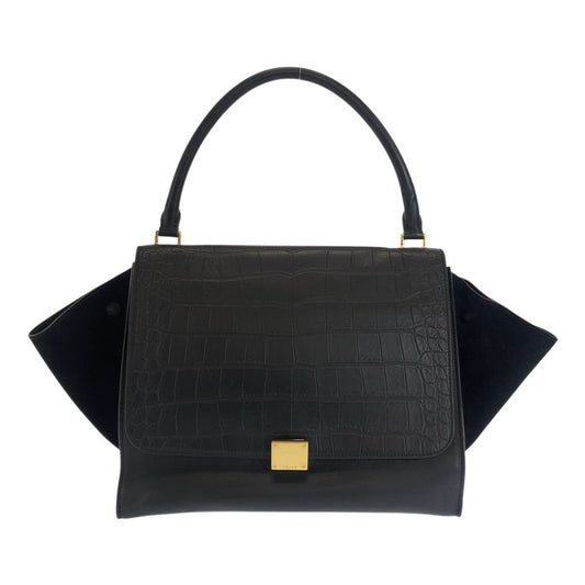 Shoulder Bag Goldmetal Trapeze Embossing Leather Black