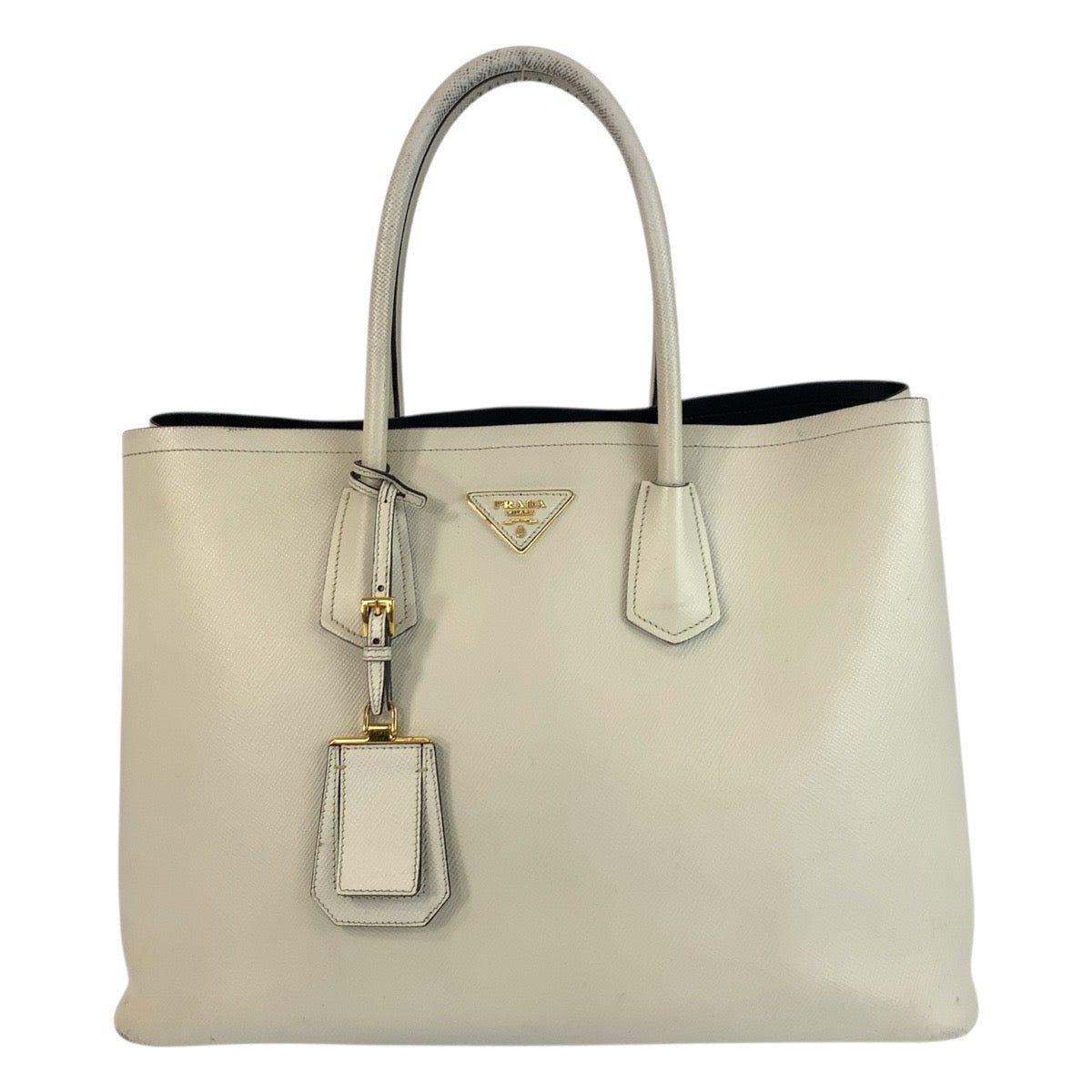 Tote Bag Ivory Safiano Triangle With Leather Logo