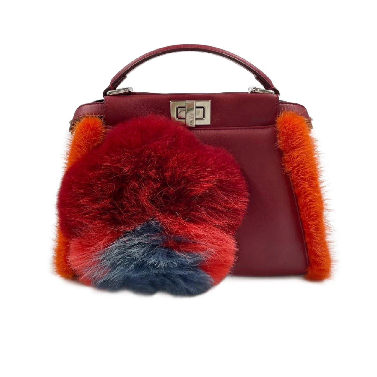 Fendi Peekaboo Handbag Leather Red Travel Bag