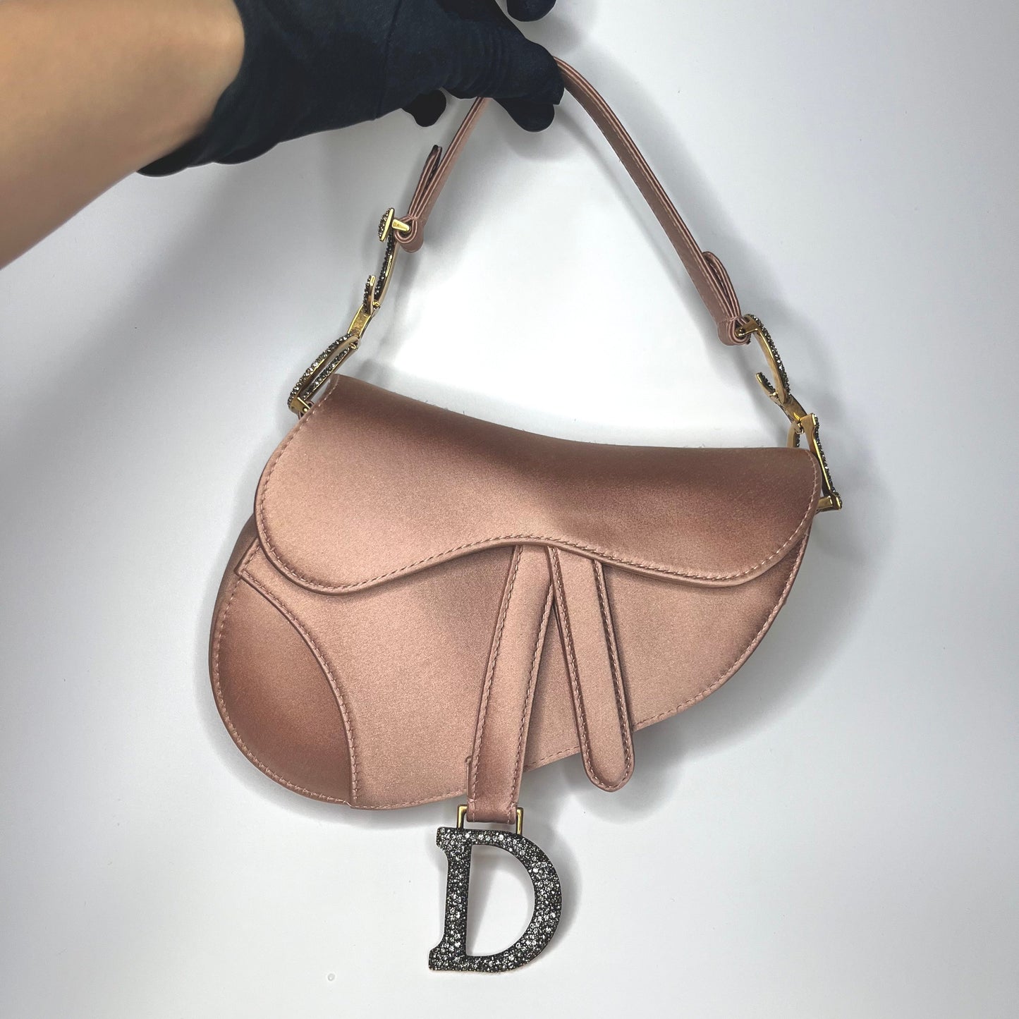 Dior Saddle Silk With Crystals L Handbag Pink Mini Travel Bag