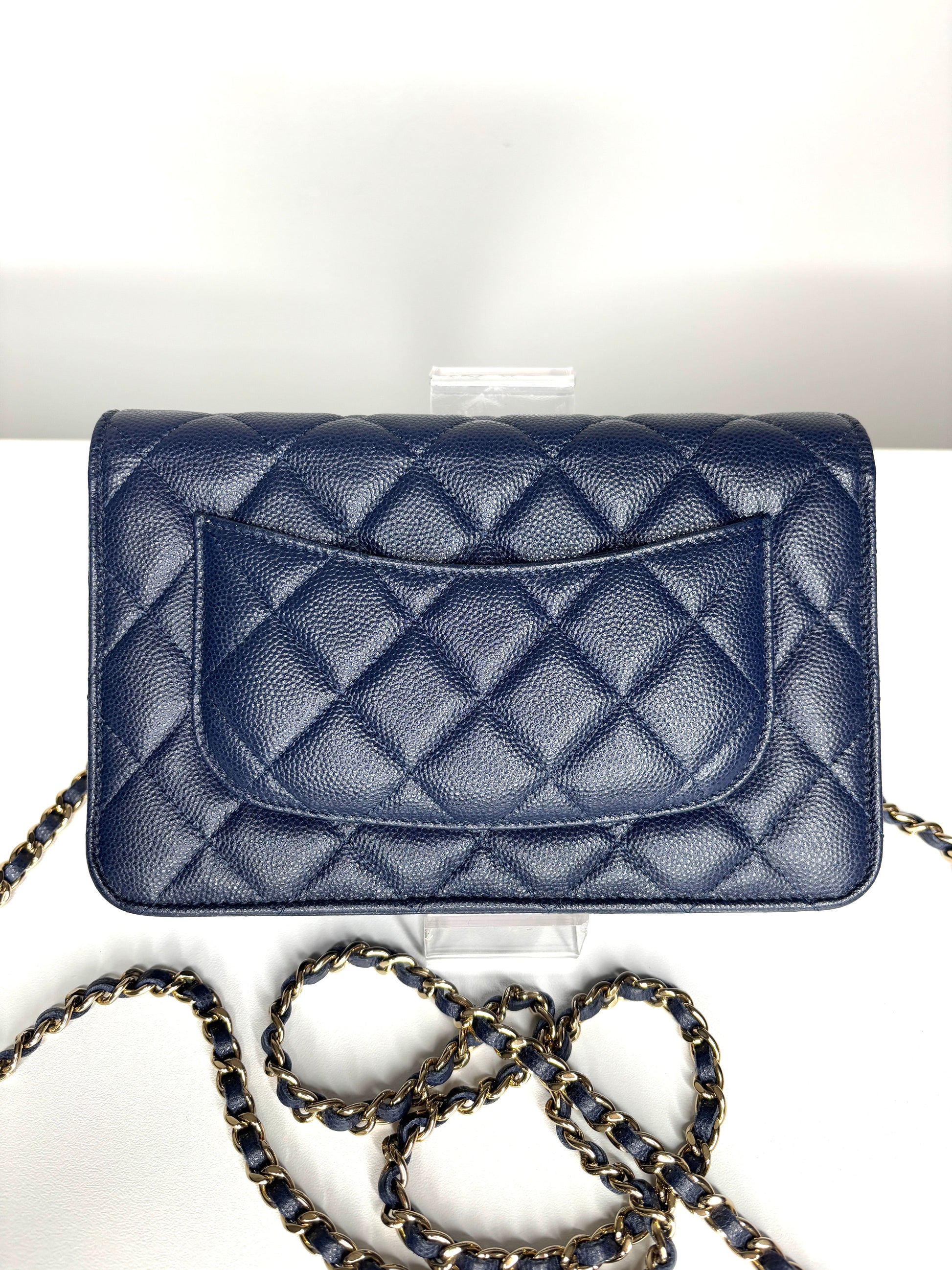 Chanel Wallet on Chain Navy Caviar Gold Tone Hardware Crossbody Bag WOC