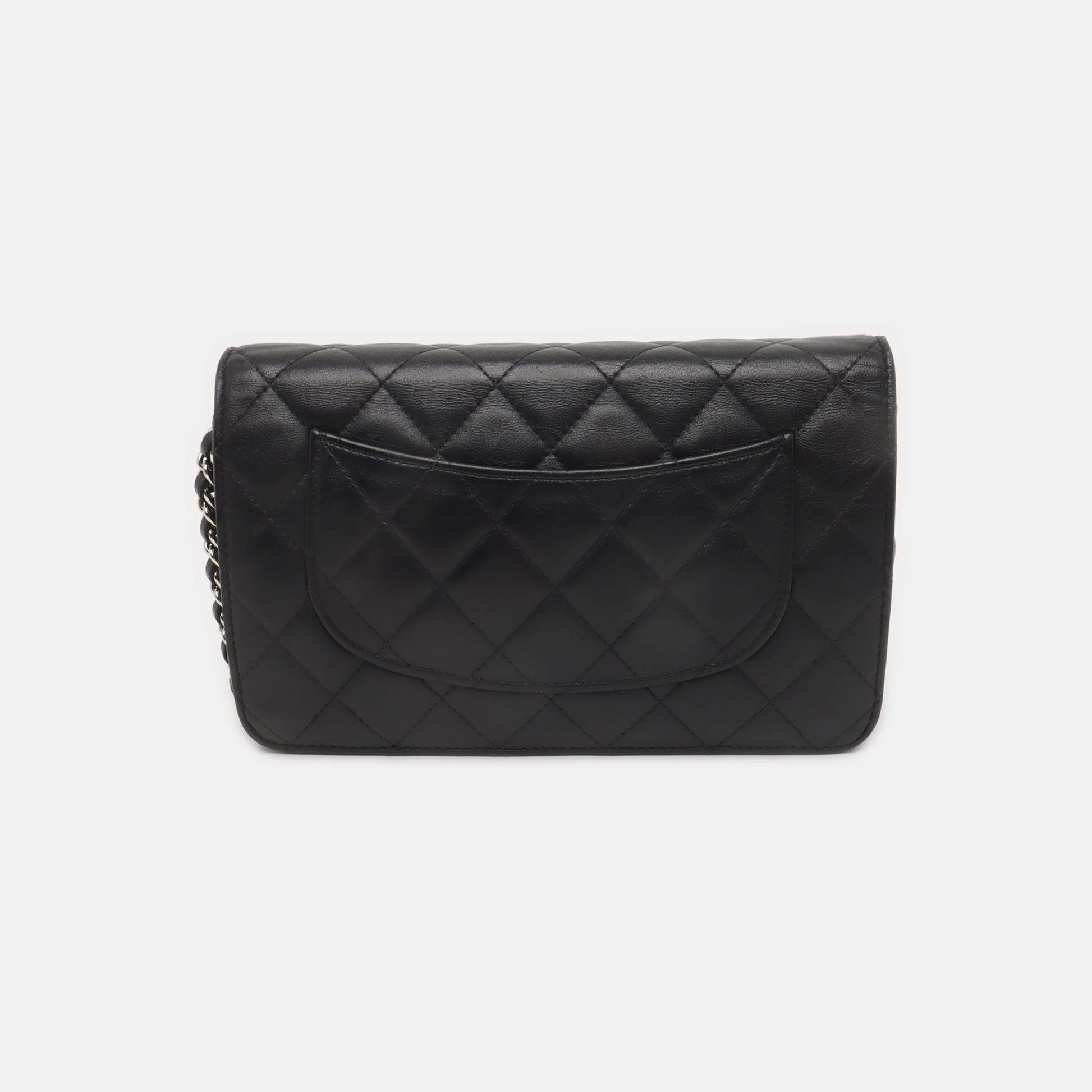 Chanel on Classic Flap Lambskin Hardware Black Silver Leather Wallet Case