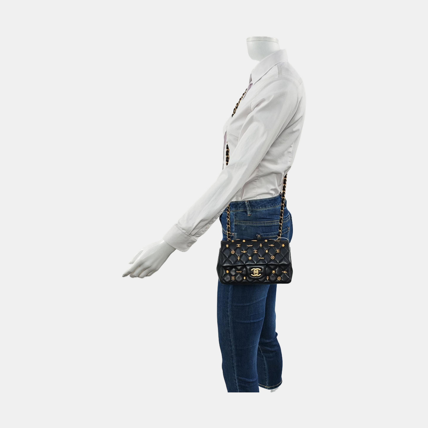 Chanel Classic Flap Egyptian Amulet Lambskin Hardware Black Gold Leather Shoes