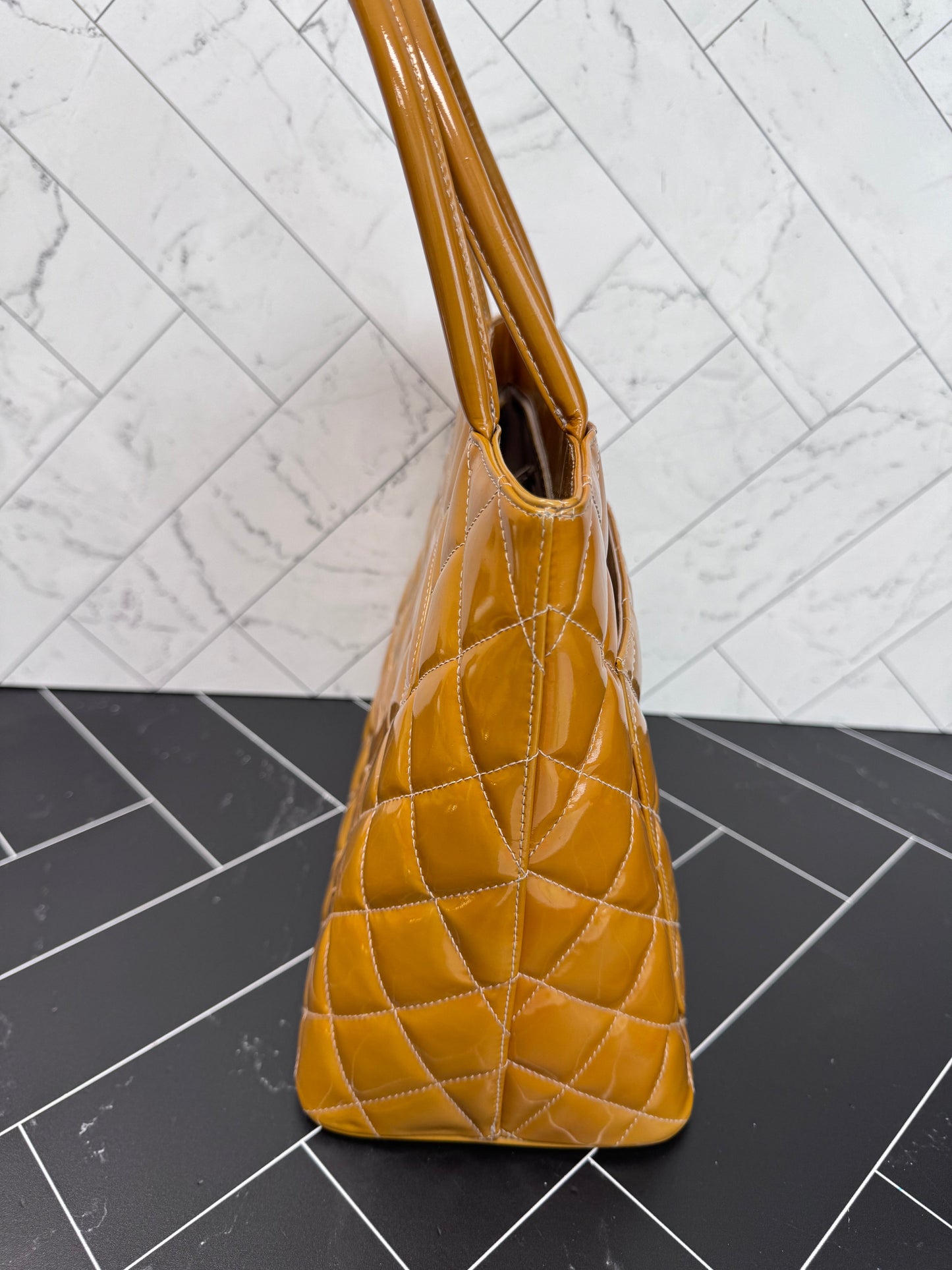 Chanel Gold Patent Leather Shoulder Bag
