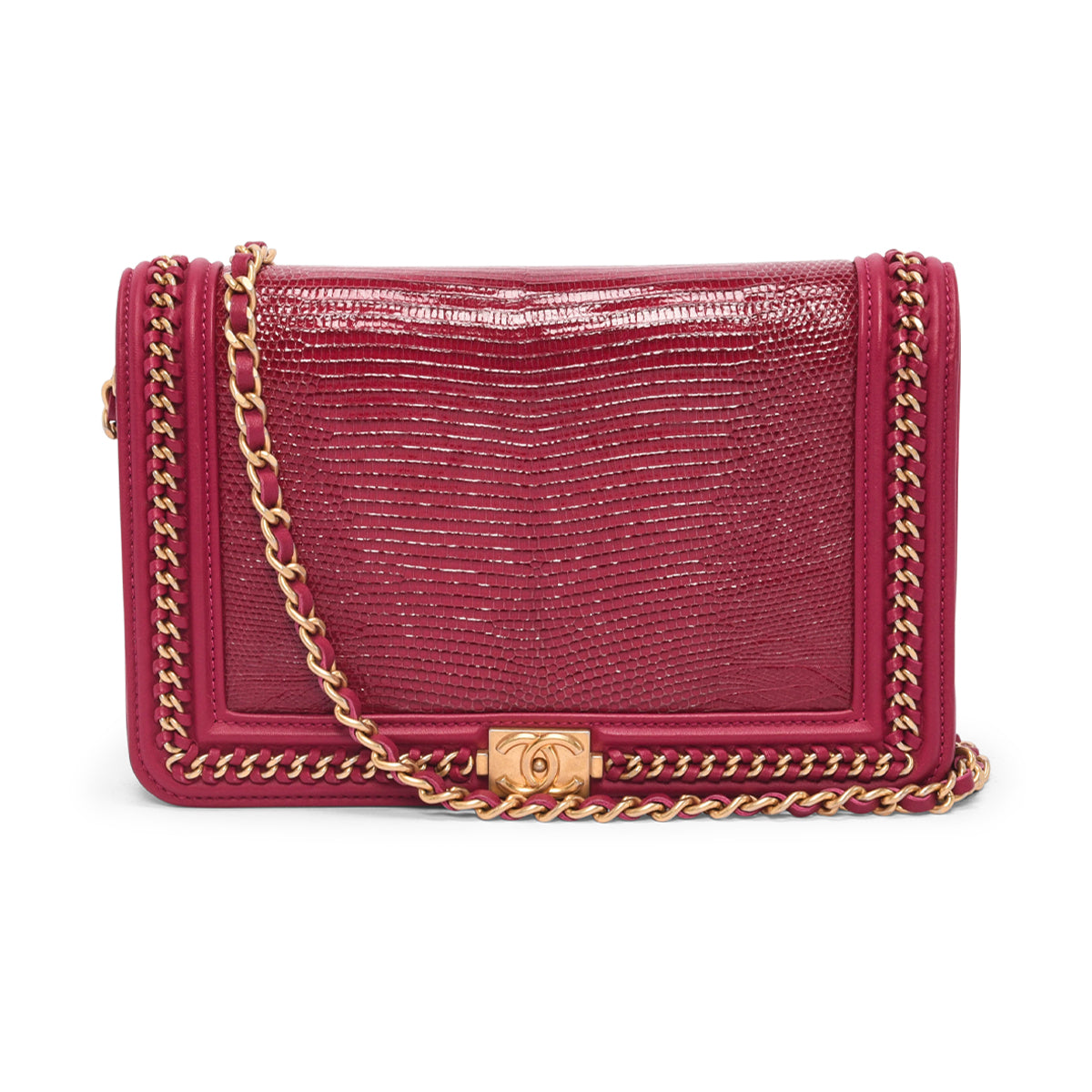 Chanel Magenta Lizard & Lambskin Chain Around Boy Woc Bag