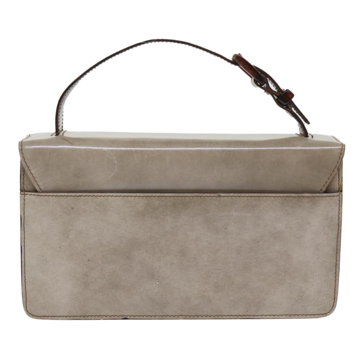 Prada Hand Bag Auth Leather Patent Beige Travel Bag