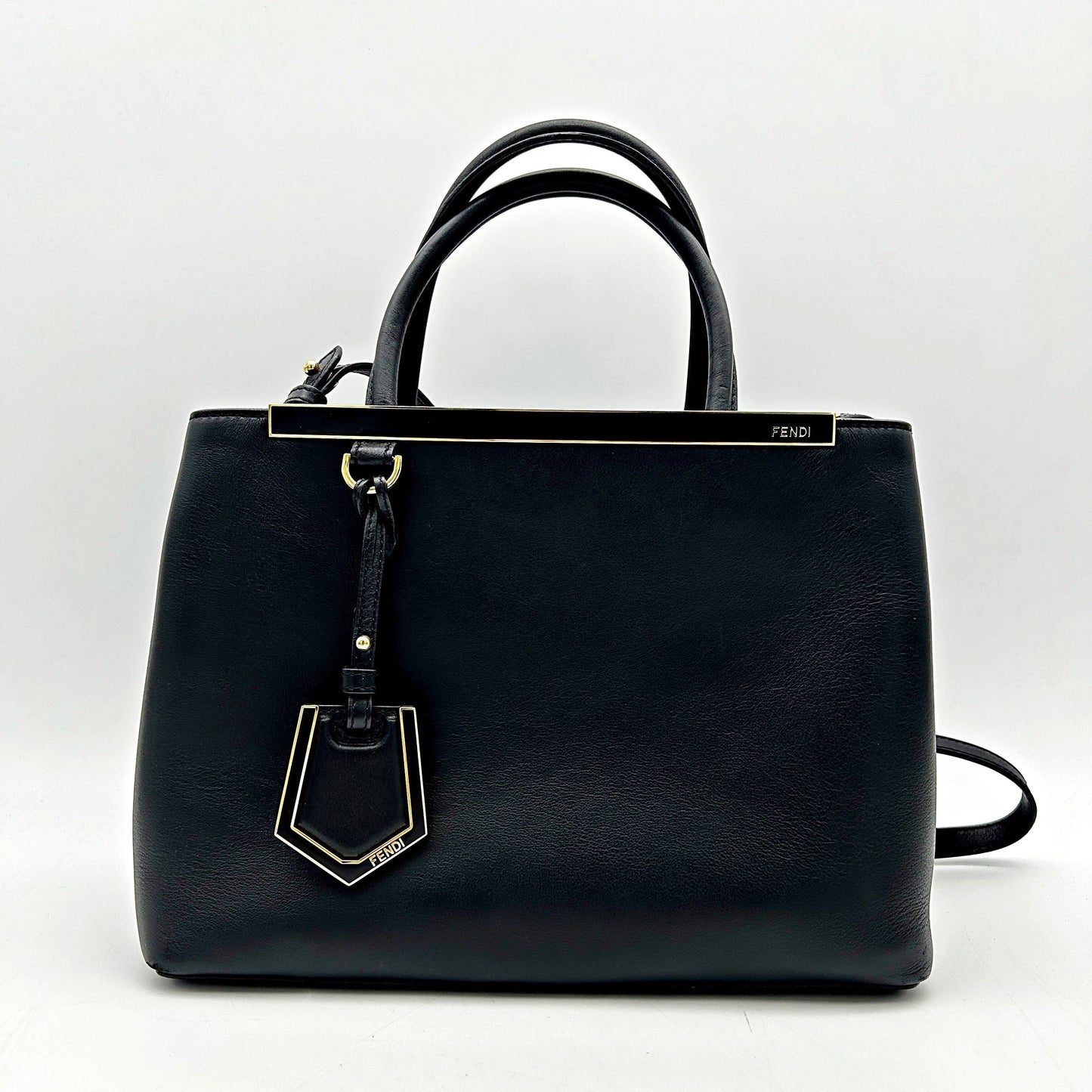 Fendi Tote Bag Petite Sac 2jours Elite Leather Saffiano Black
