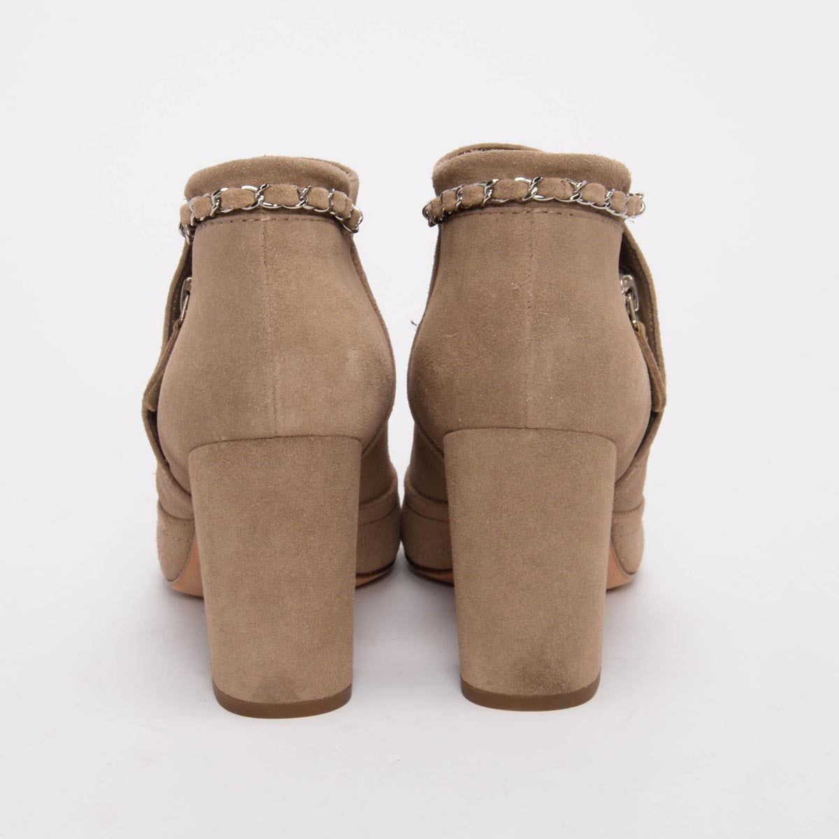 Chanel Beige Glitter Suede Cc Chain Detail Ankle Boots 41