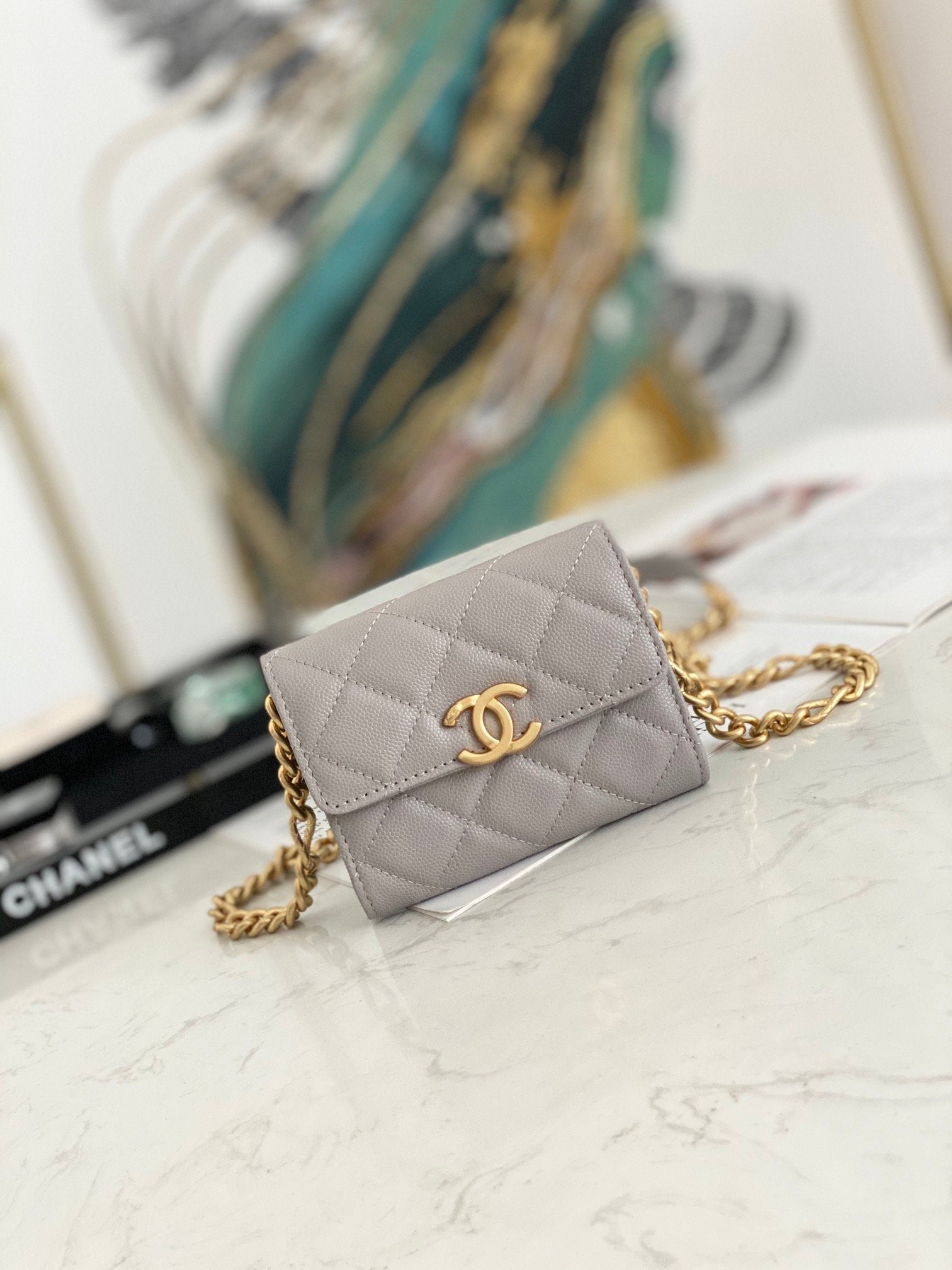 CHLMini Toned Hardware 4.7in 12cm Gold Grey Flap Mini Bag