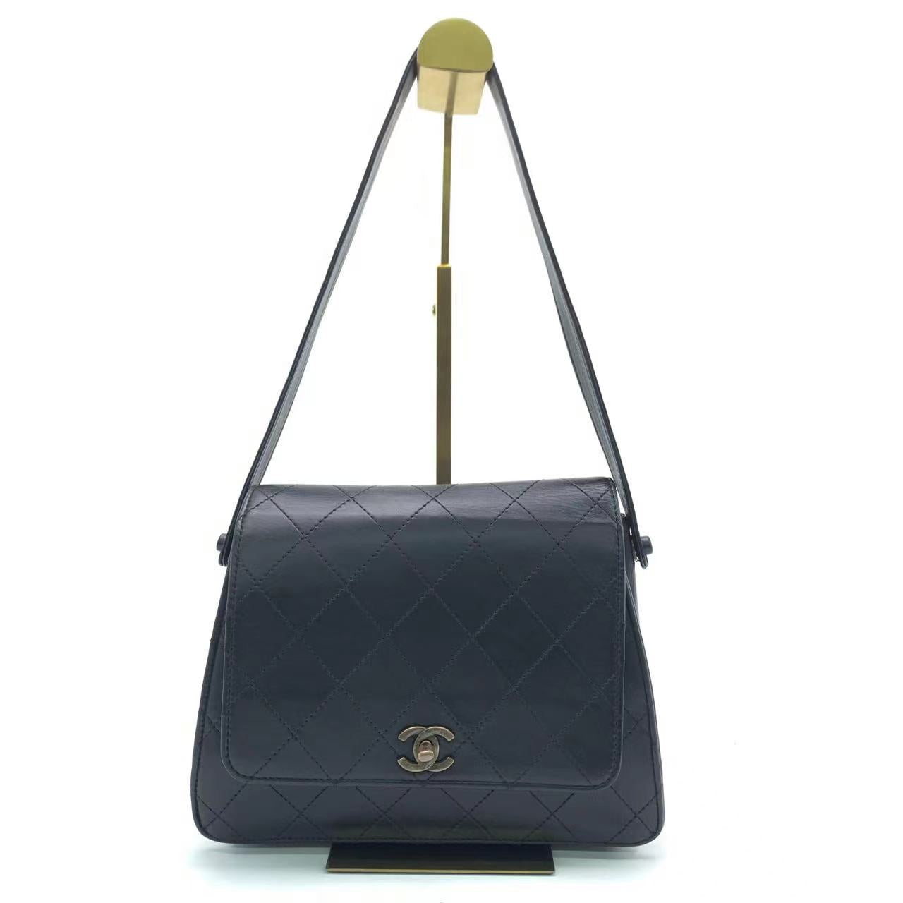 Chanel Kelly Style Diamond Stitch Black Leather Shoulder Bag