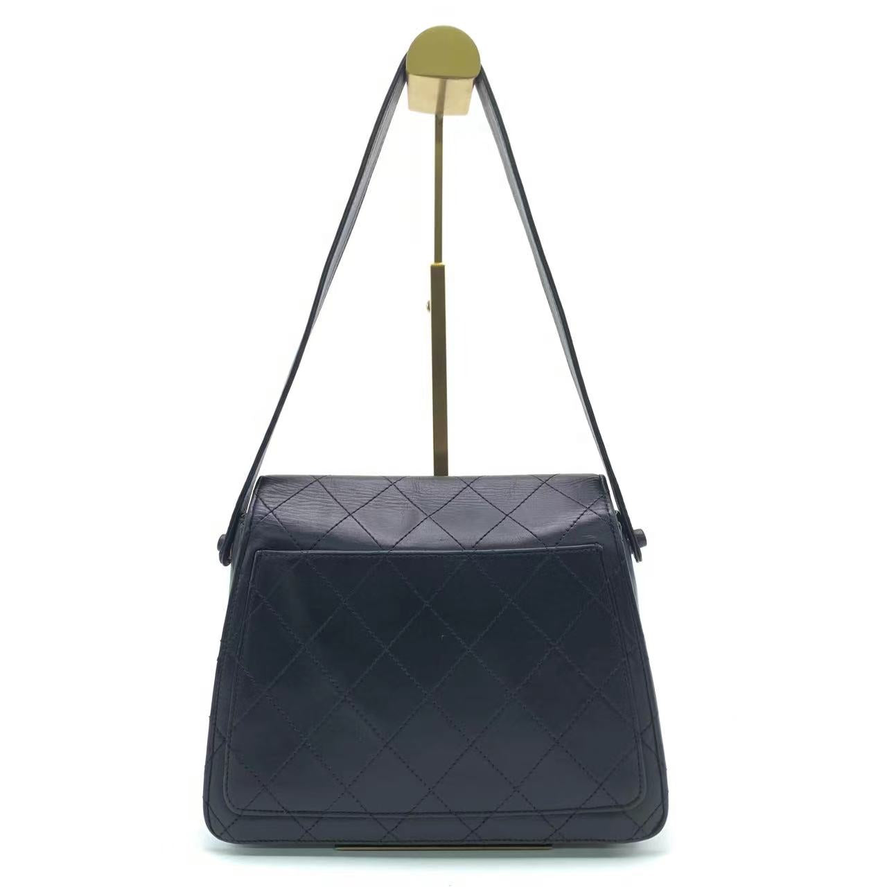 Chanel Kelly Style Diamond Stitch Black Leather Shoulder Bag