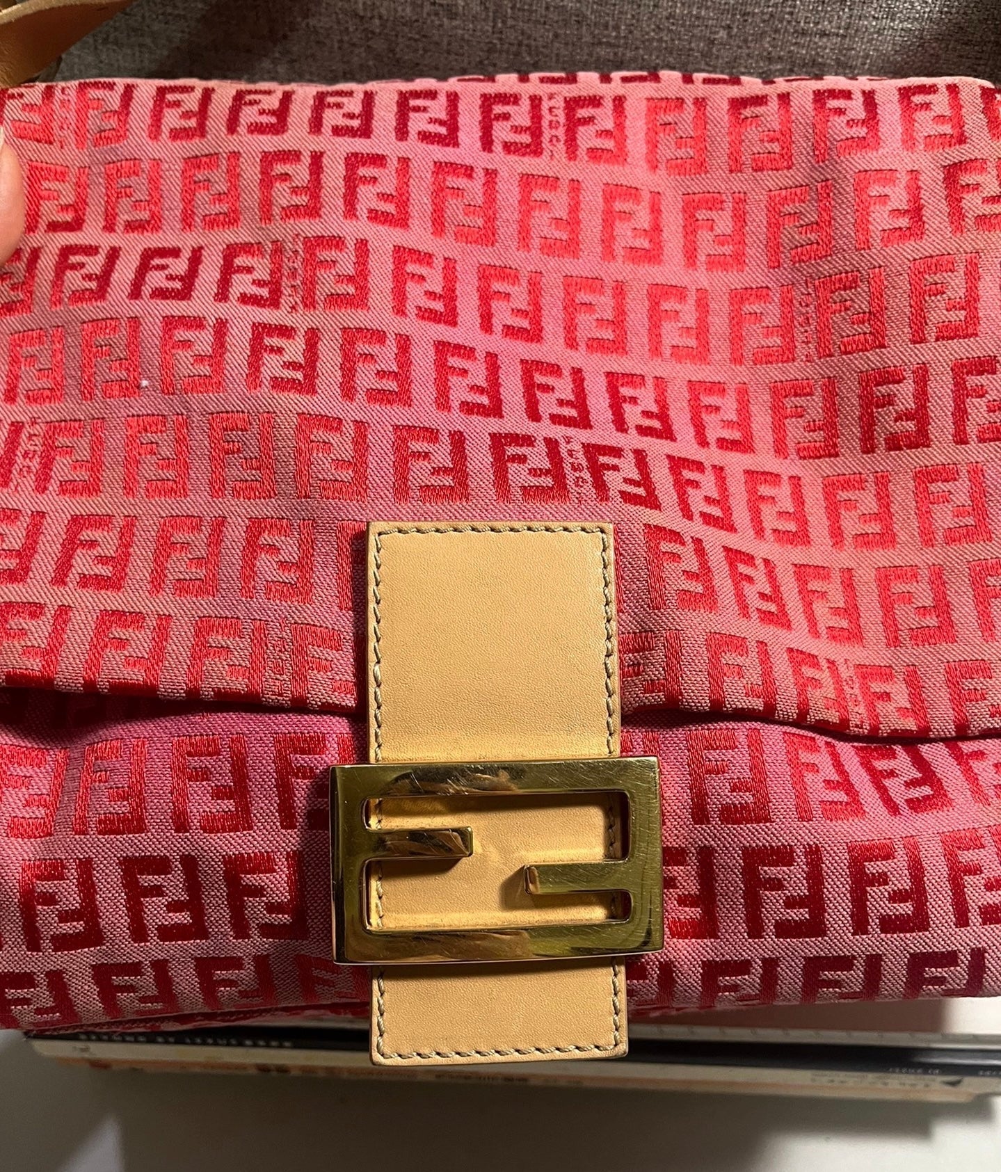 Fendi Mamma Baguette Zucchino Print Handbag Pink Shoulder Bag