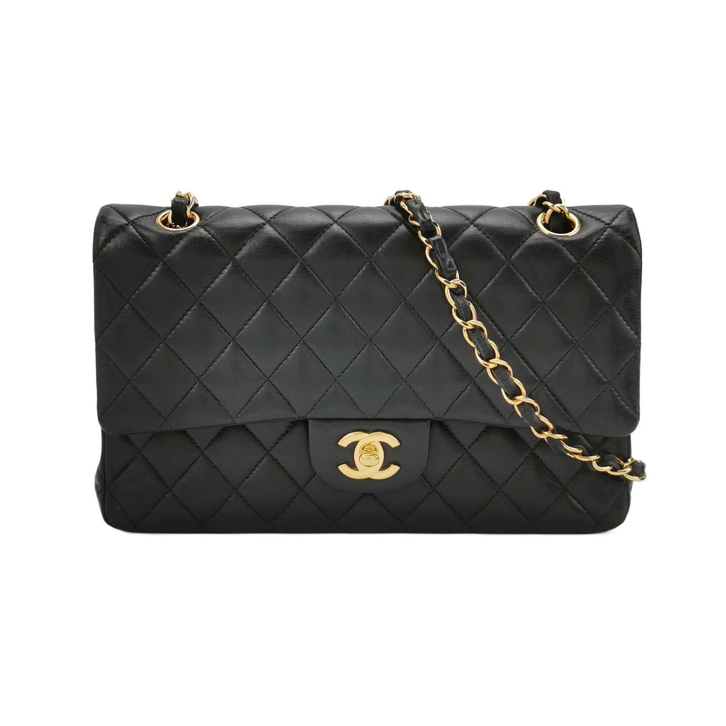 Chanel Timeless Classic Flap Lambskin Hardware Black Gold Leather Handbag 3