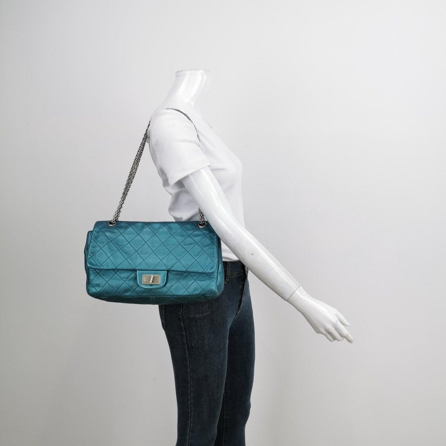 Chanel 2.55 Flap Lambskin Teal Blue Green Leather Shoulder Bag