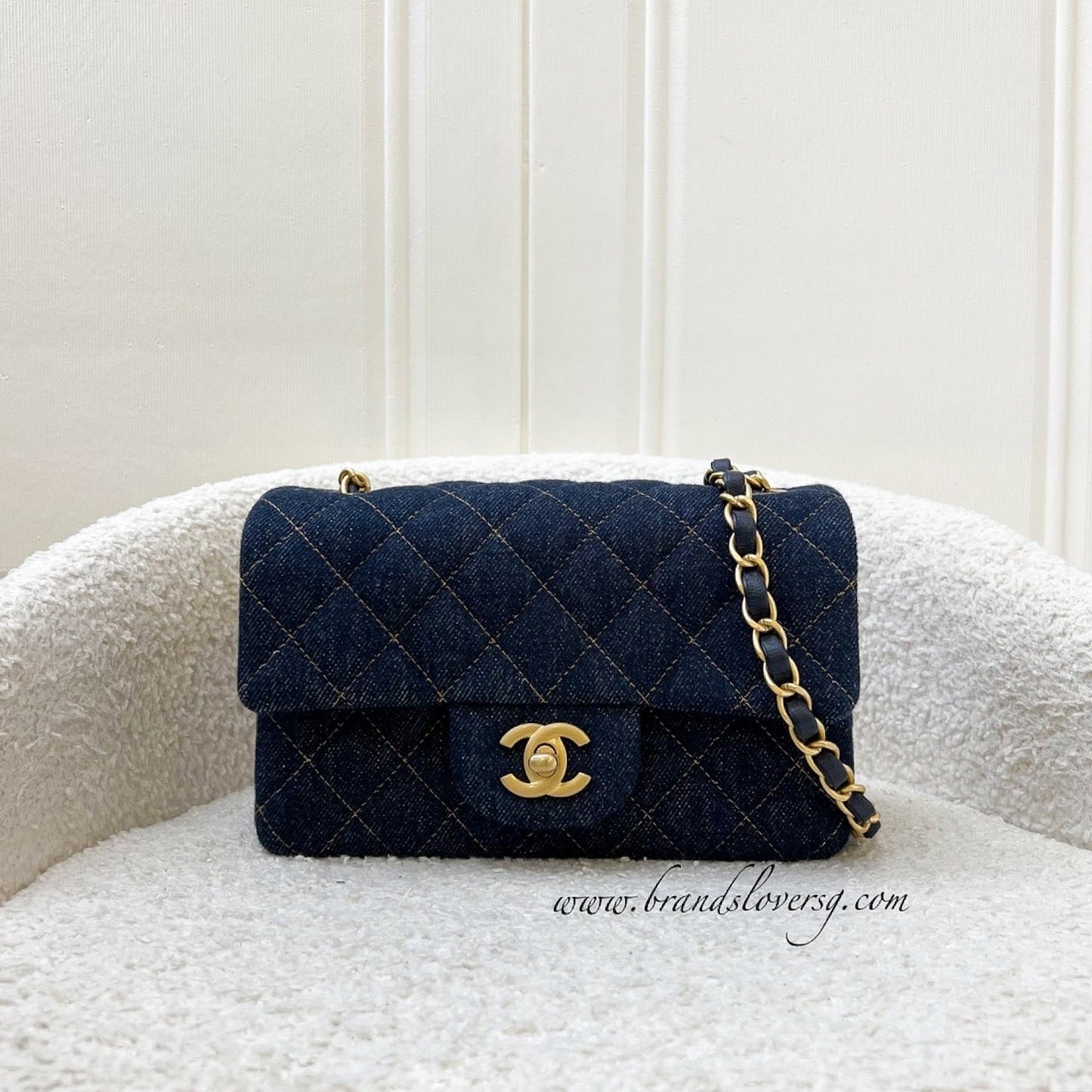 Chanel Mini Rectangle Classic Flap in 25C Dark Blue Denim and Aghw ( ) Handbag