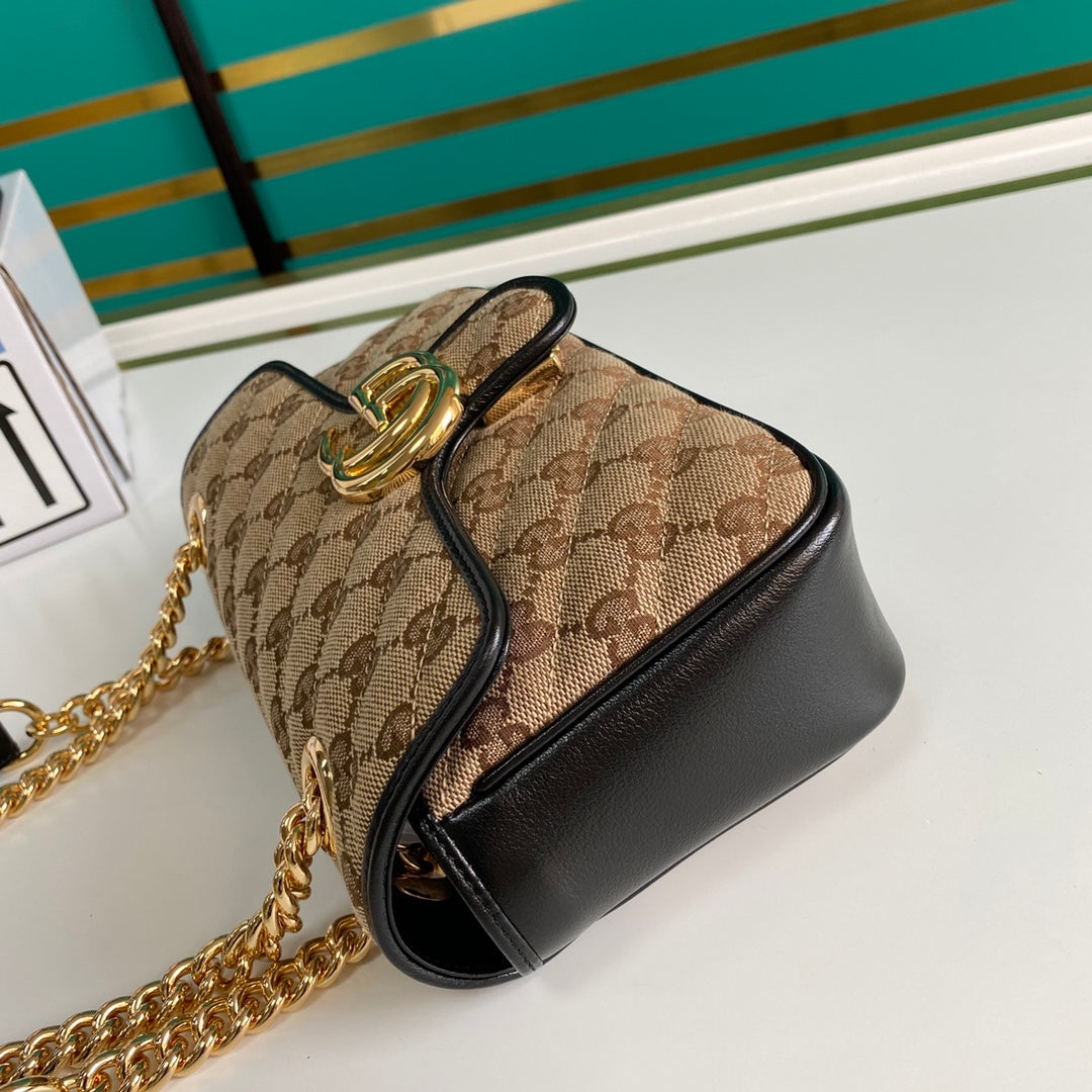 gg Marmont MatelassÃ© Ebony Diagonal Canvas Beige Mini Bag