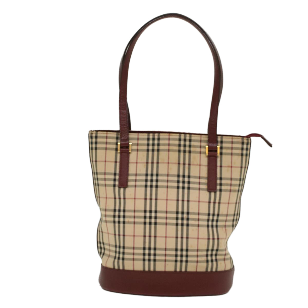 Burberry Luxury Nova Check Shoulder Bag Wine Auth Leather Nylon Beige