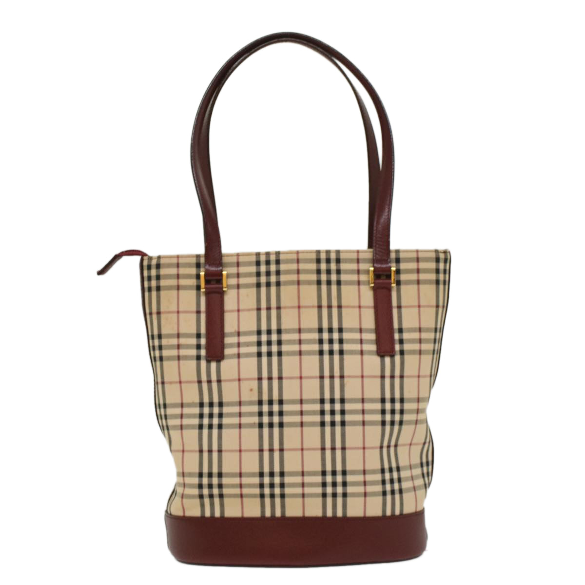 Burberry Luxury Nova Check Shoulder Bag Wine Auth Leather Nylon Beige