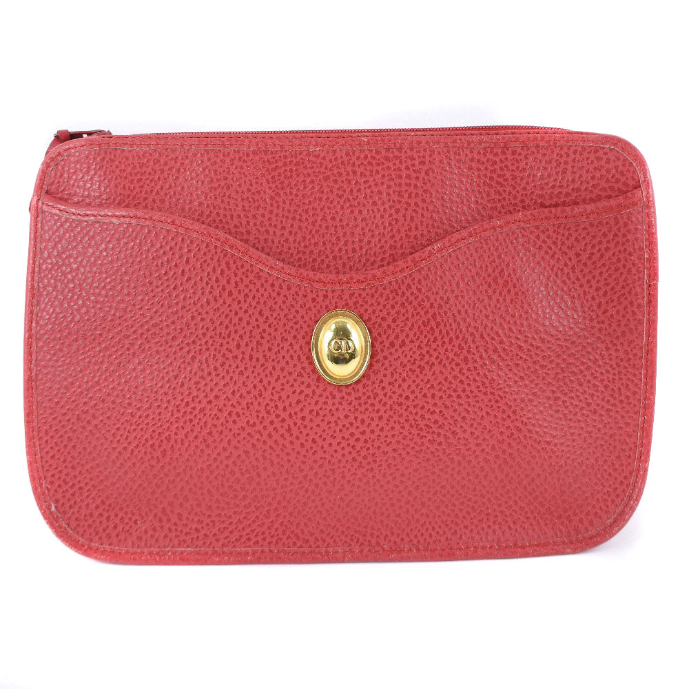 Dior Christian Clutch Bag Women Leather Red