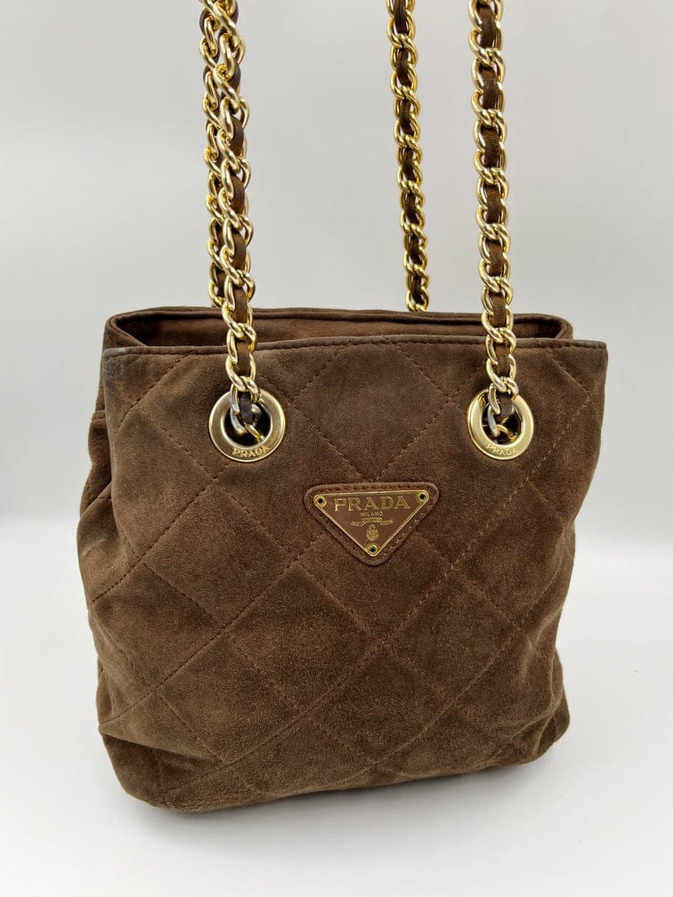 Prada Tote With Handle Suede Chain Tote Bag