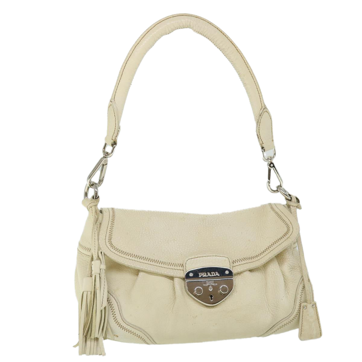 Prada Hand Bag Auth Leather White Travel Bag