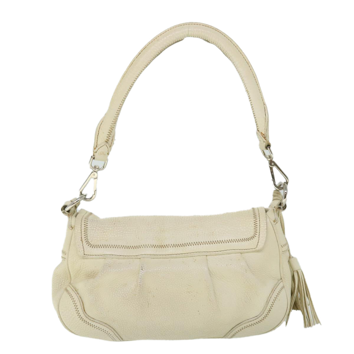 Prada Hand Bag Auth Leather White Travel Bag