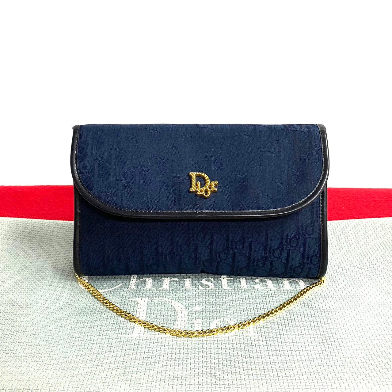Dior Shoulder Bag , Navy Trotter Pattern Metal Leather Canvas