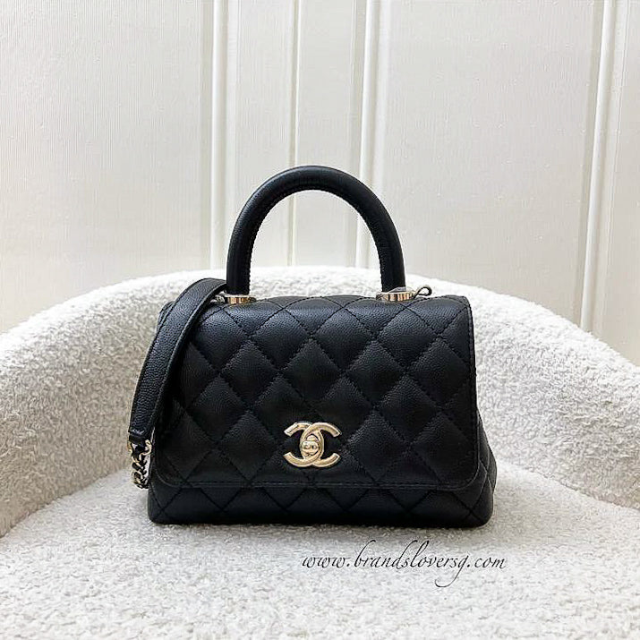 Chanel Mini 19Cm Coco Handle Flap In Black Caviar And Lghw ( ) Bag