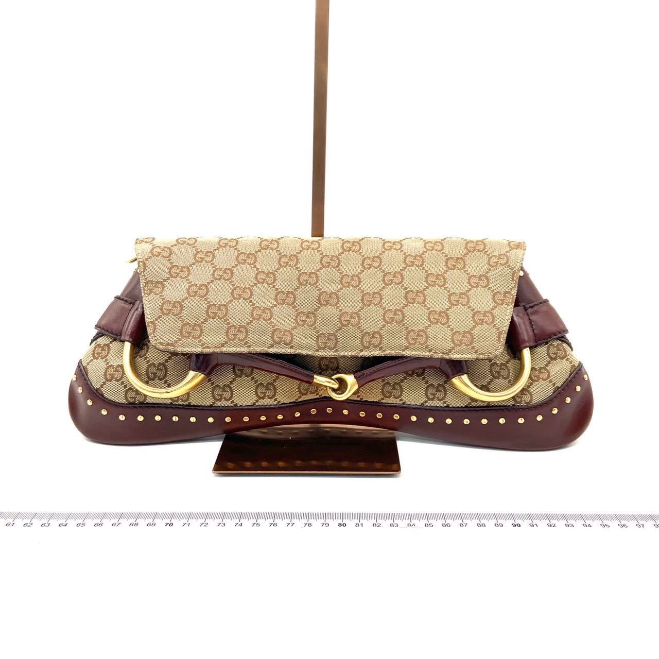 Gucci Horsebit Cloth Burgundy Monogram Leather Beige Large Shoulder Bag Shoulder Bag