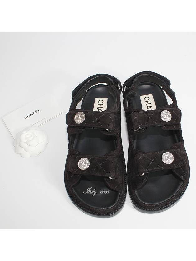 Suede Velcro Sandals Black Chanel