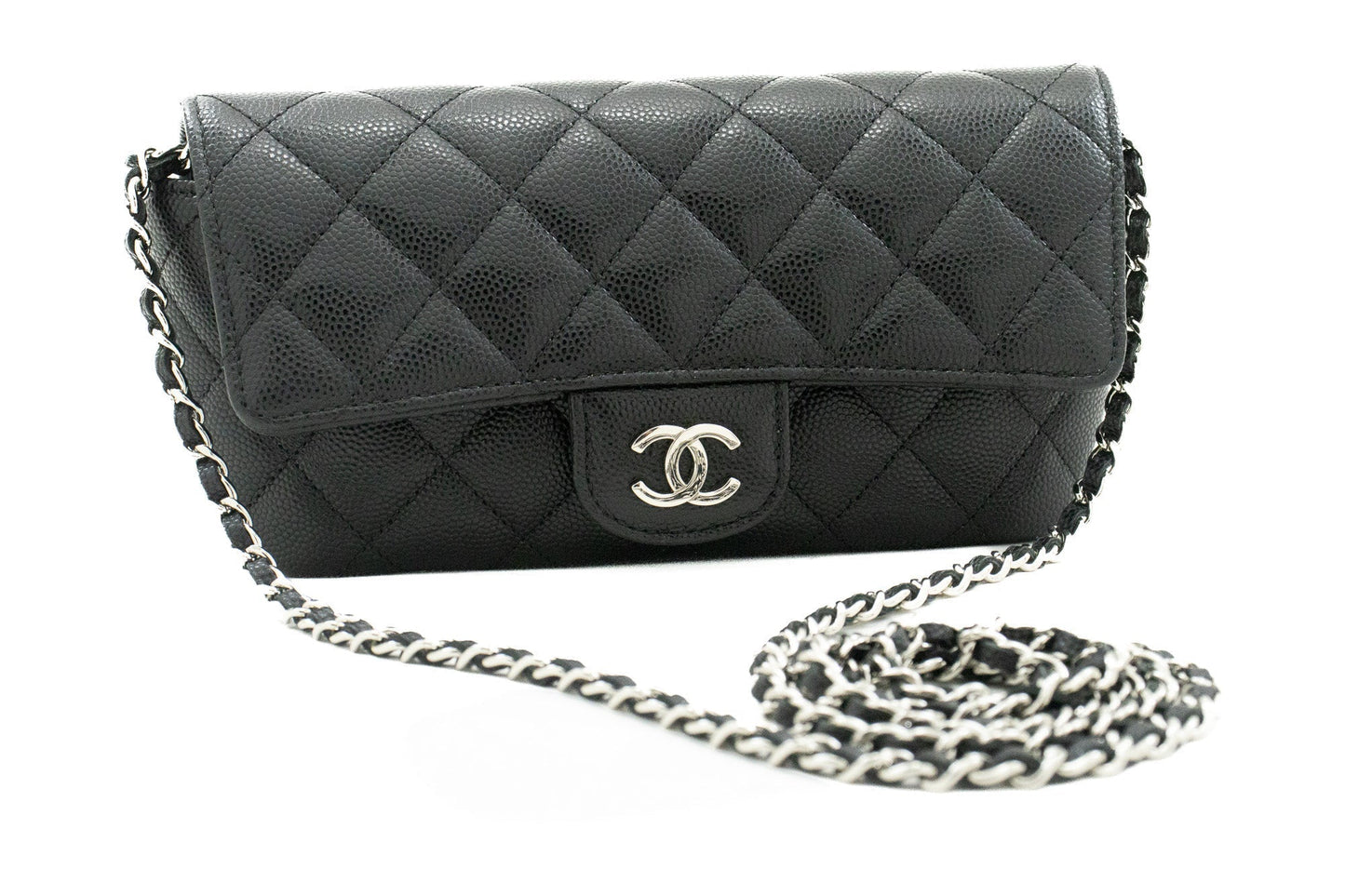 CHANEL New Phone Holder With Chain Bag Black Crossbody Clutch