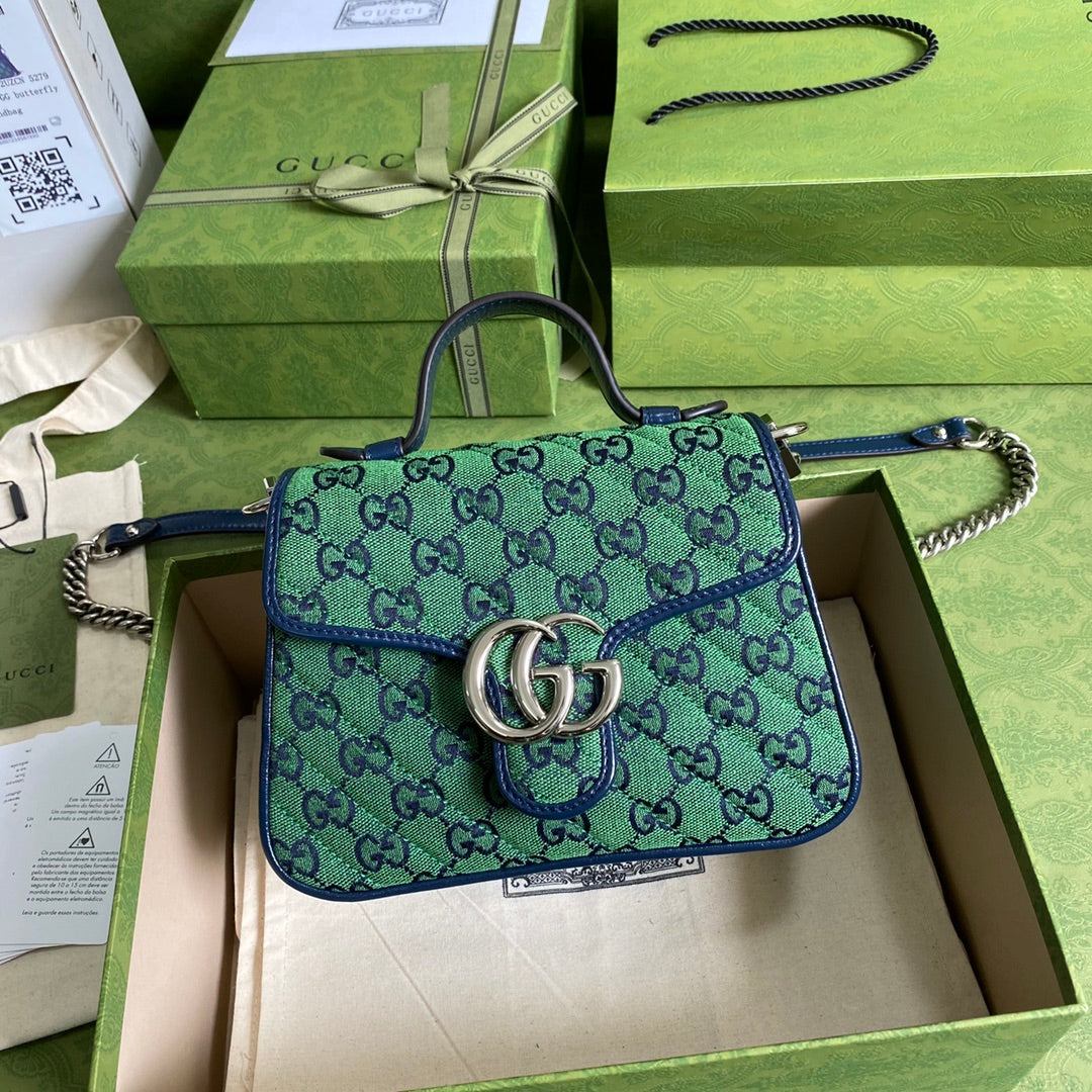 gg Marmont Top Handle 8in Blue Green Multicolour Mini Travel Bag