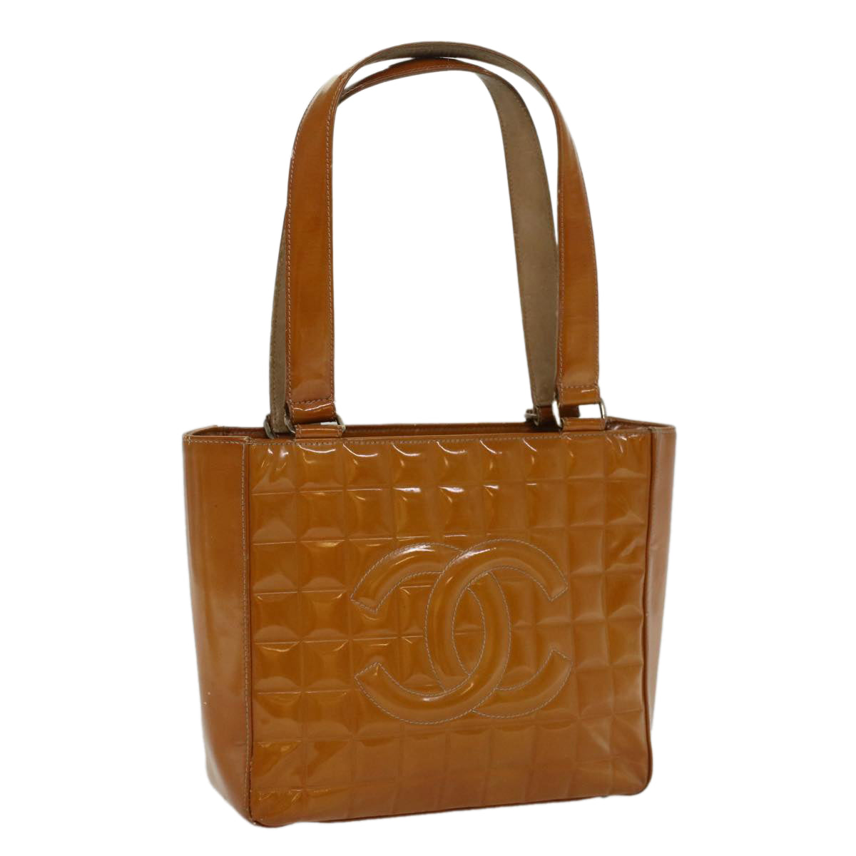 Chanel Choco Bar Shoulder Bag Patent leather Yellow CC Auth