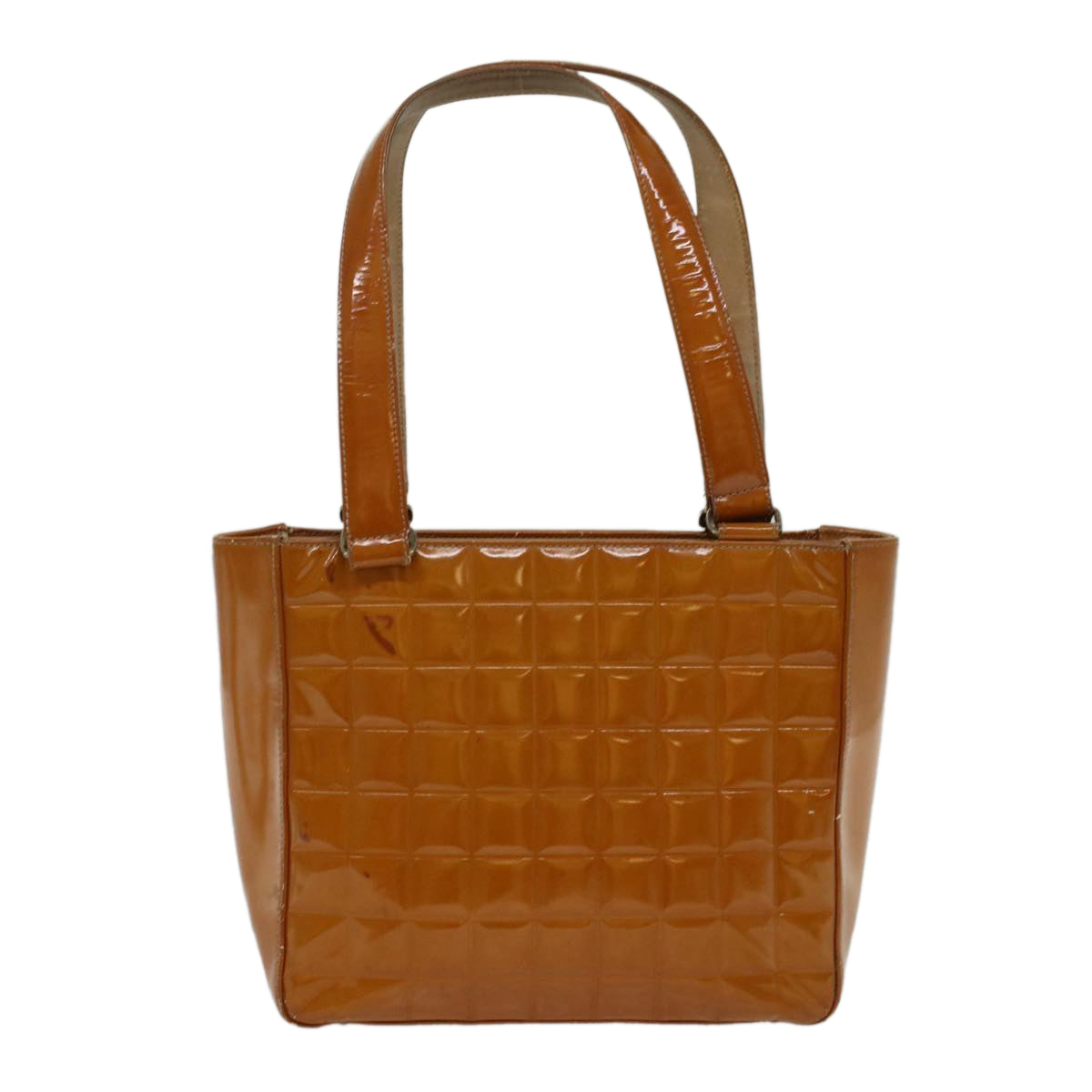 Chanel Choco Bar Shoulder Bag Patent leather Yellow CC Auth