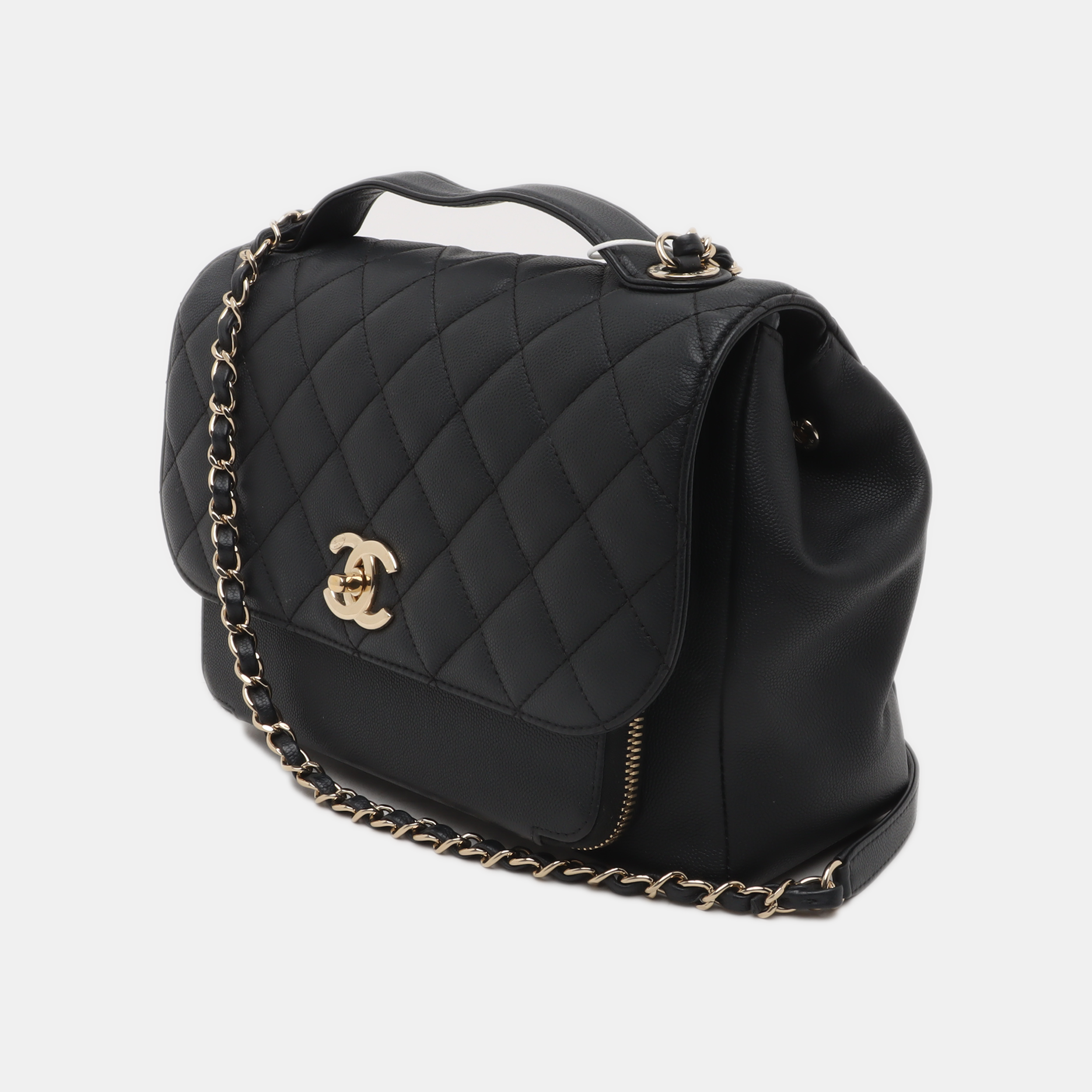 Chanel Business Affinity Caviar Top Handle Black Leather Crossbody Bag