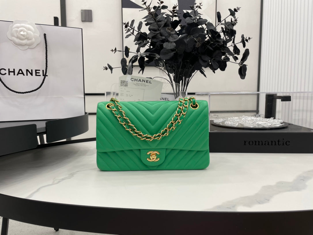 CHL Chevron Rectangular Classic 20.5cm Green Mini Flap Mini Bag