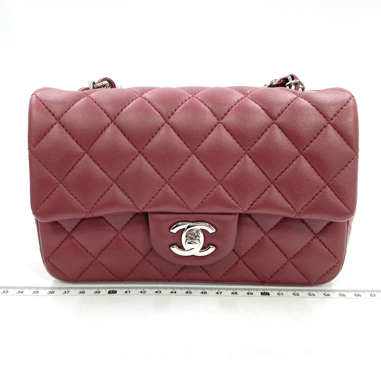 Chanel Classic Flap Rectangular Mini Burgundy Lambskin Silver Hw,2019 Jewelry
