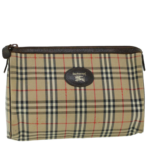 Burberry Luxury ss Nova Check Clutch Bag Auth Leather Canvas Brown Brown Auth 53792