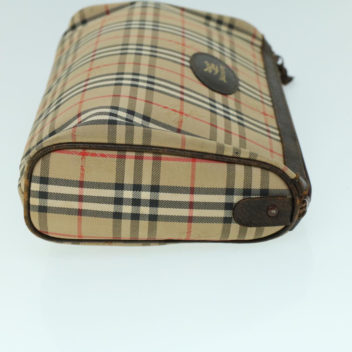 Burberry Luxury ss Nova Check Clutch Bag Auth Leather Canvas Brown Brown Auth 53792