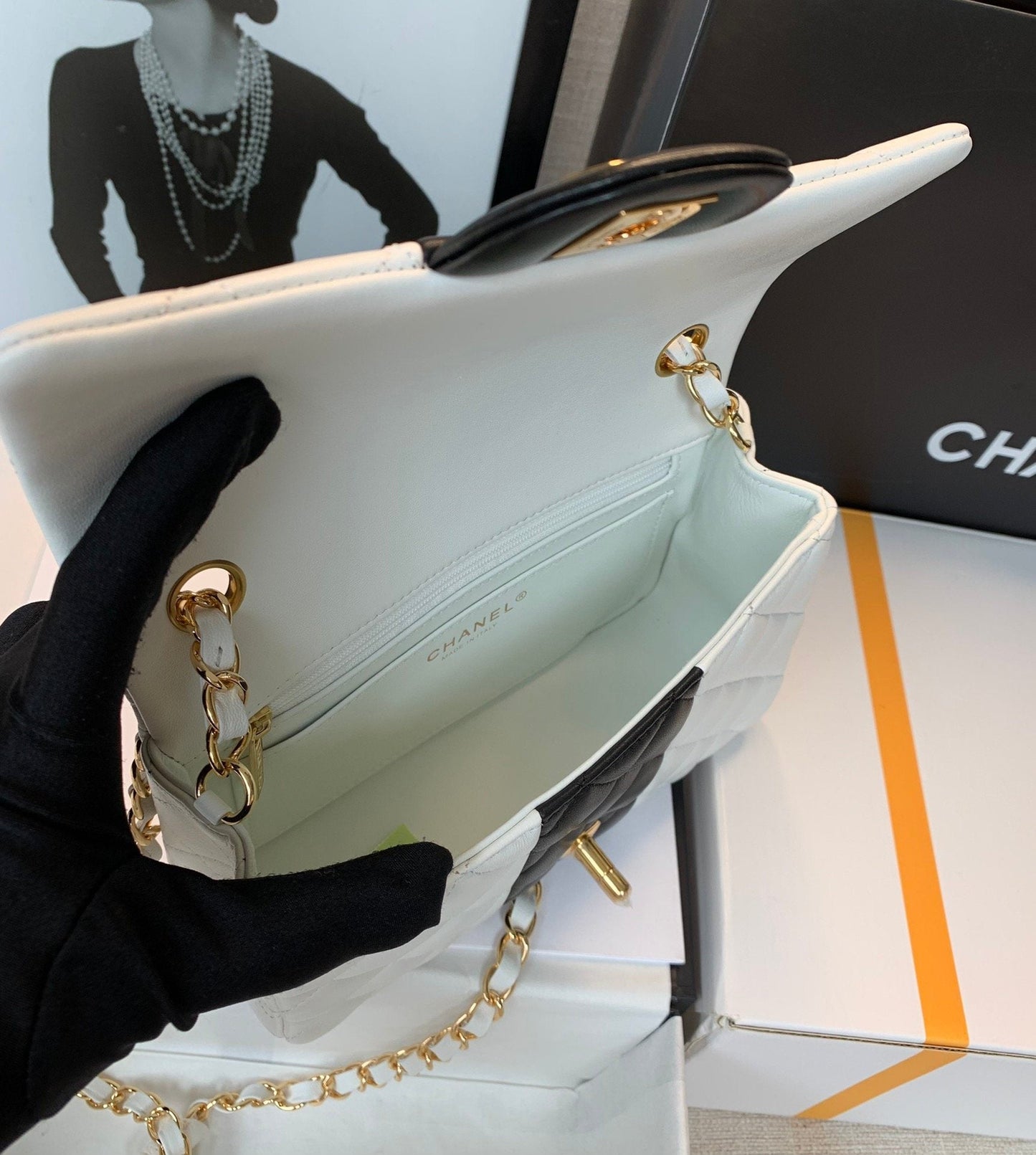 CHLMini 7.8in 20cm White Flap Mini Bag
