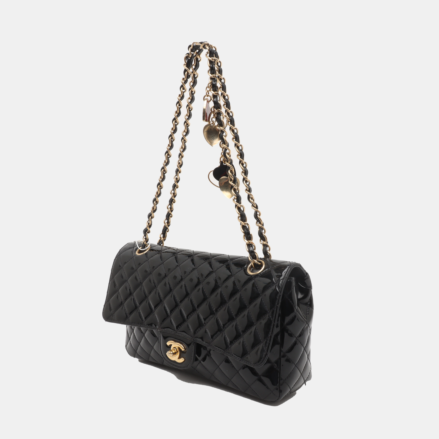Chanel Classic Flap Patent HW Seasonal Black Gold Leather Handbag