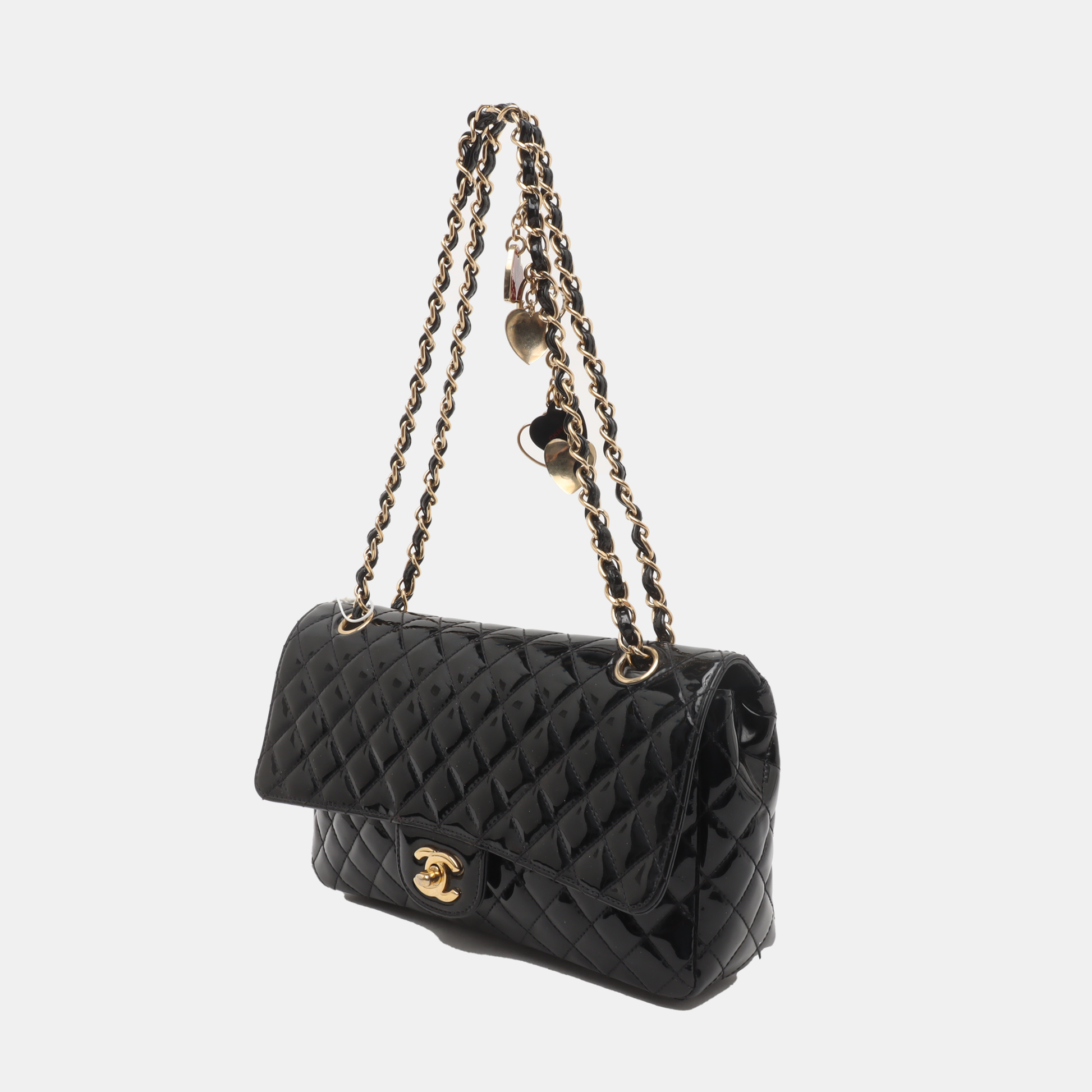 Chanel Classic Flap Patent HW Seasonal Black Gold Leather Handbag