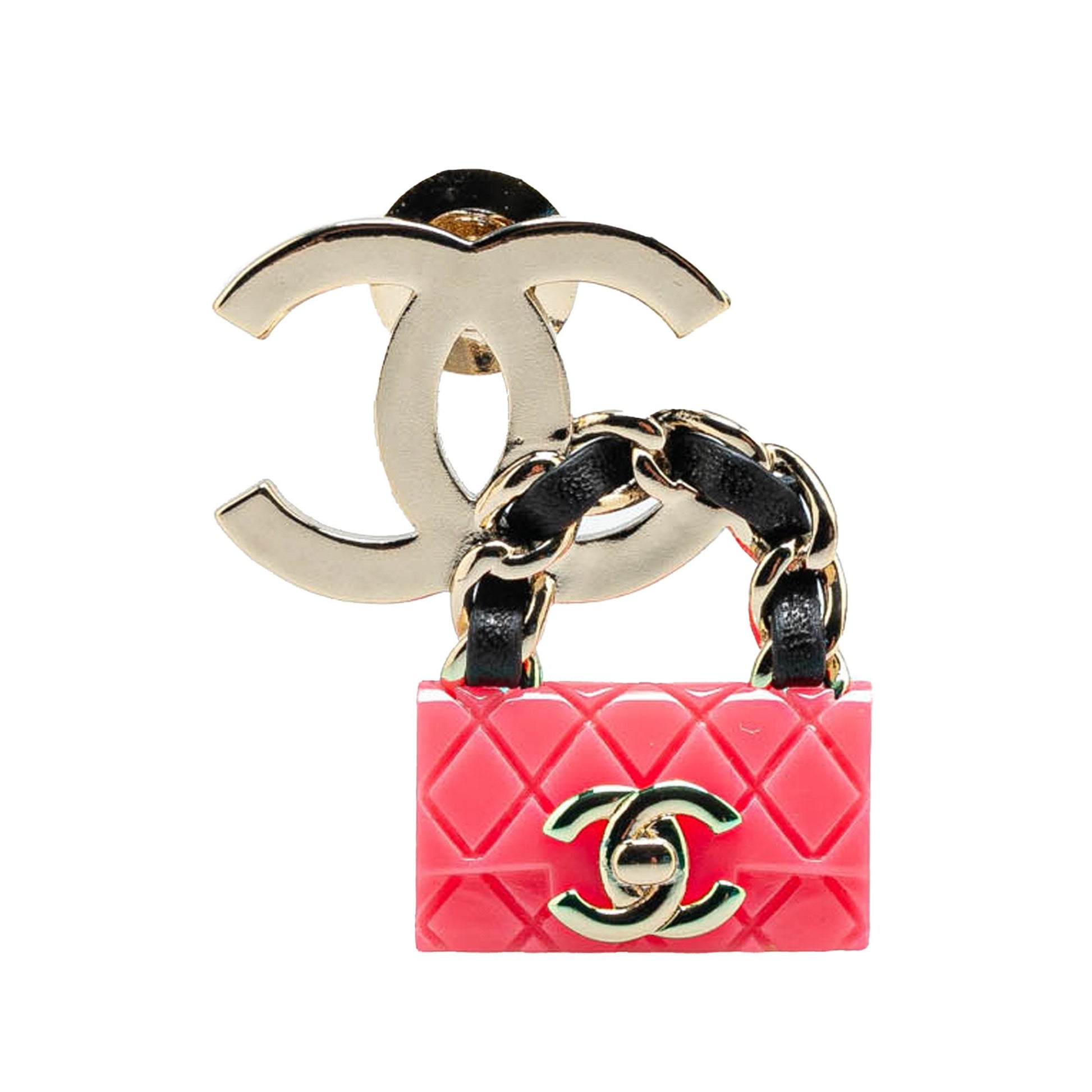 Silver Chanel Silver Plated CC Resin Flap Bag Brooch