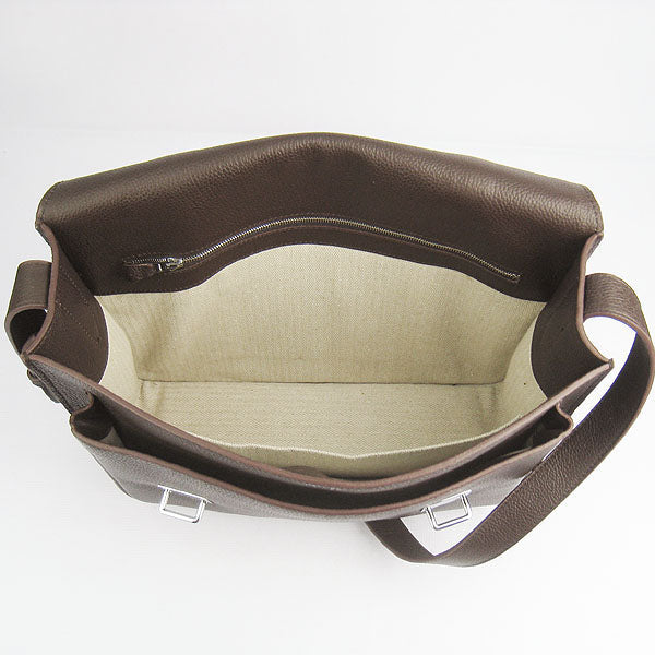 Hermes Luxury Steve Lambskin Coffee Handbag Travel Bag