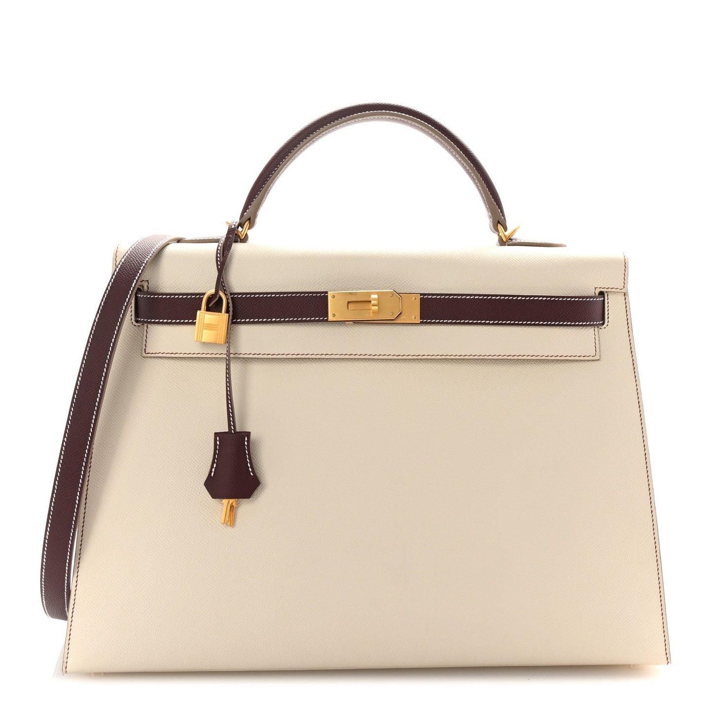 Hermes Epsom Bi Color Horseshoe Kelly Sellier Craie Rouge Shoes
