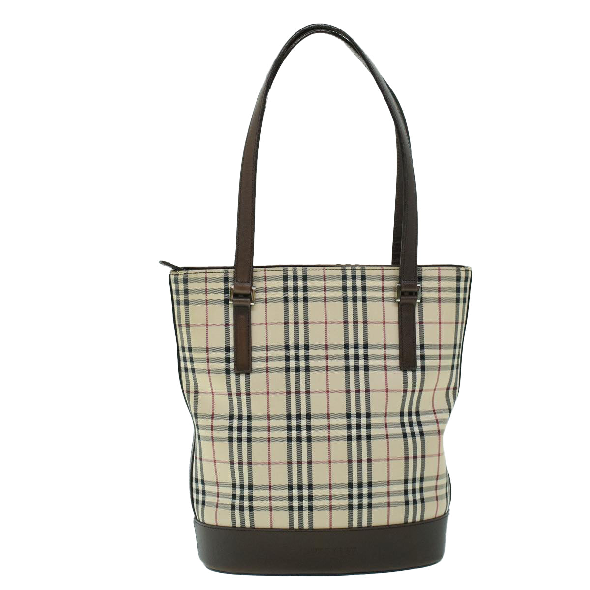 Burberry Luxury Nova Check Tote Bag Auth Leather Canvas Brown