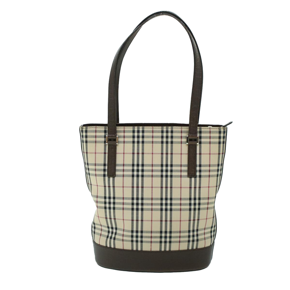 Burberry Luxury Nova Check Tote Bag Auth Leather Canvas Brown