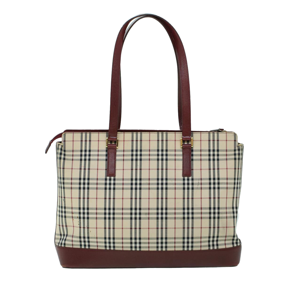 Burberry Luxury Nova Check Tote Bag Auth Leather Canvas Beige Red Auth 54022