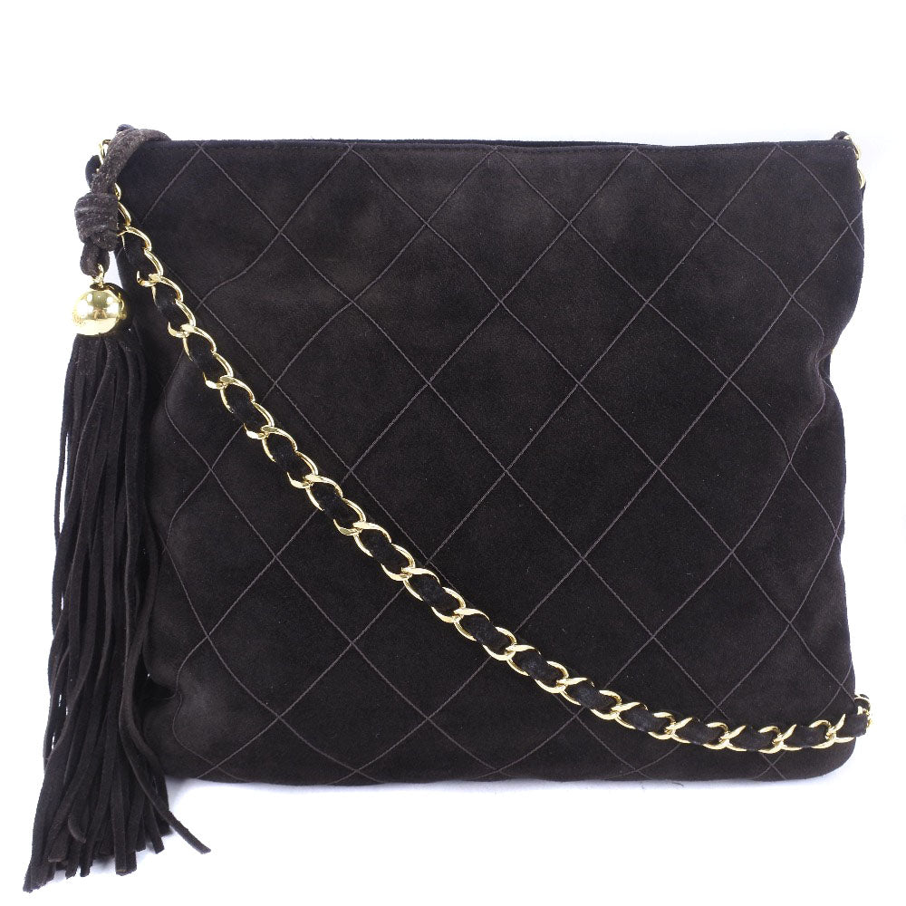 Chanel Suede fringe ChainShoulder Brown Jewelry