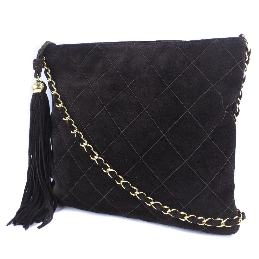 Chanel Suede fringe ChainShoulder Brown Jewelry
